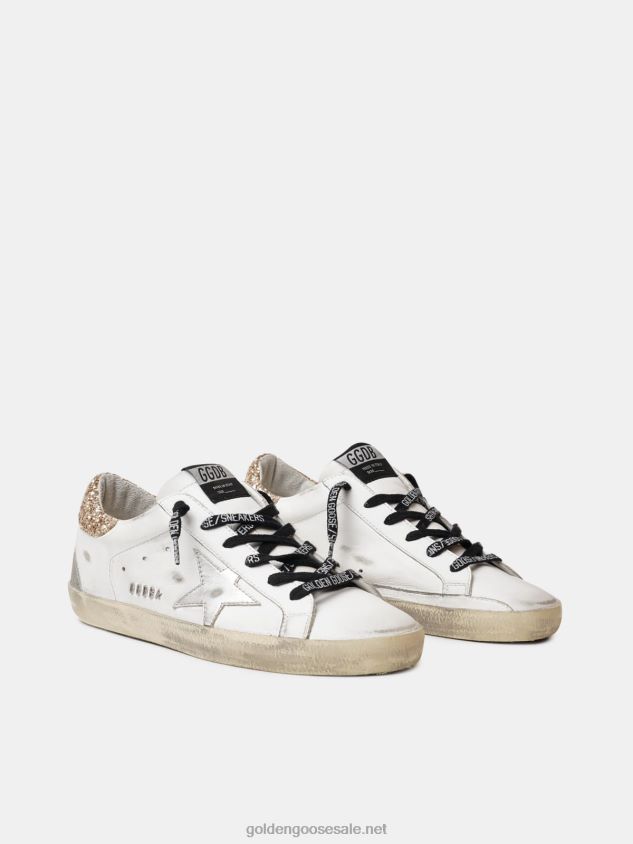 White leather Super-Star sneakers with glittery heel tab FN20N136 Women Golden Goose