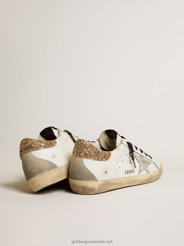 White leather Super-Star sneakers with glittery heel tab FN20N136 Women Golden Goose