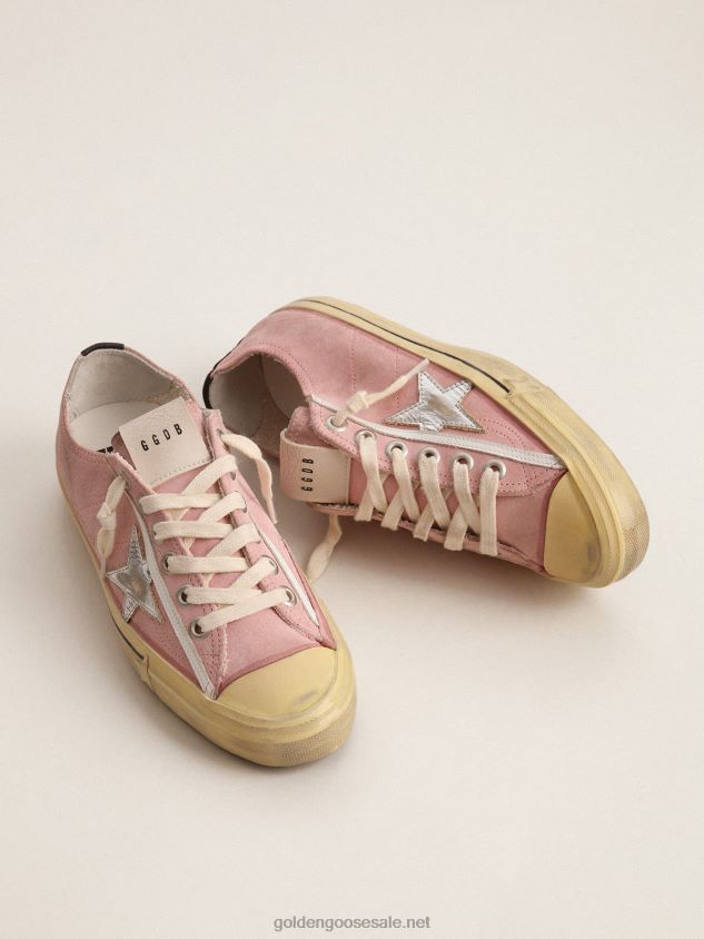 V-Star LTD sneakers in baby-pink suede with silver metallic leather star FN20N129 Women Golden Goose