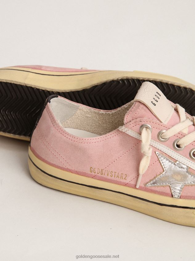 V-Star LTD sneakers in baby-pink suede with silver metallic leather star FN20N129 Women Golden Goose