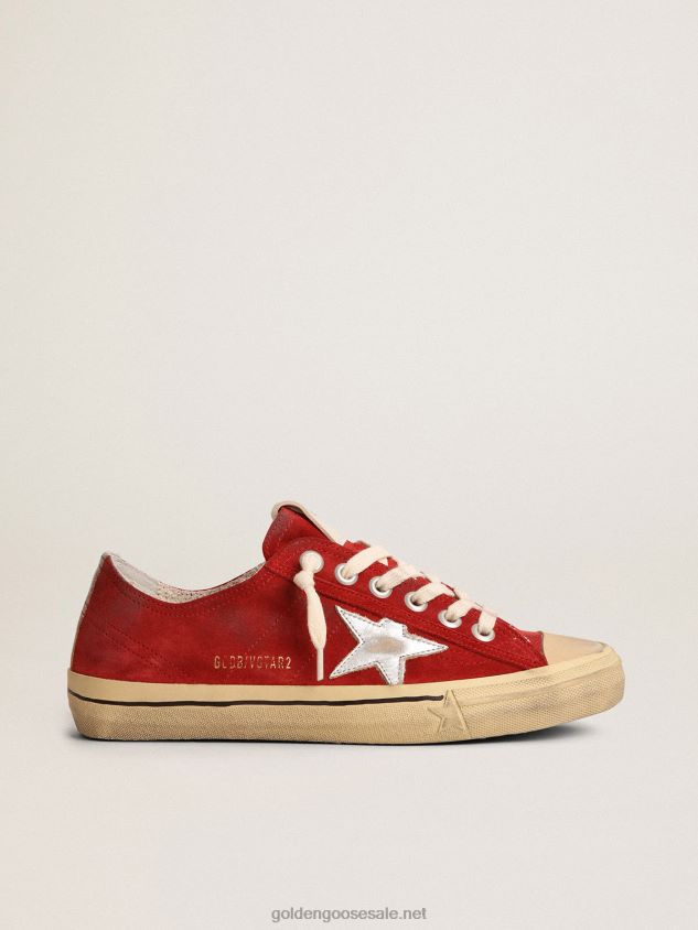 V-Star LTD sneakers in dark red suede with silver metallic leather star FN20N137 Women Golden Goose