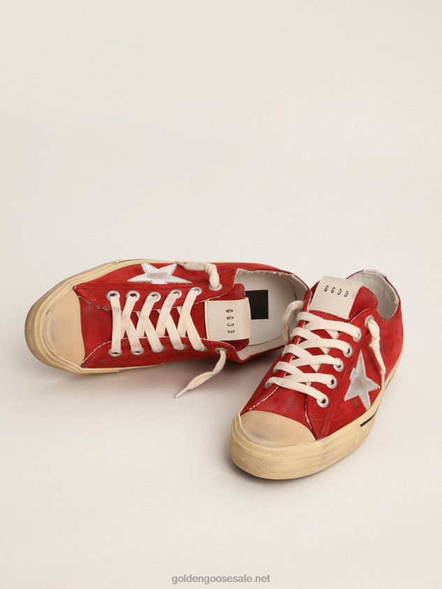 V-Star LTD sneakers in dark red suede with silver metallic leather star FN20N137 Women Golden Goose