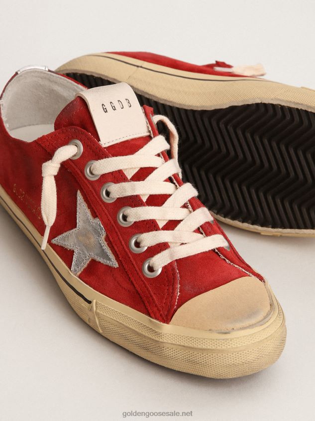 V-Star LTD sneakers in dark red suede with silver metallic leather star FN20N137 Women Golden Goose