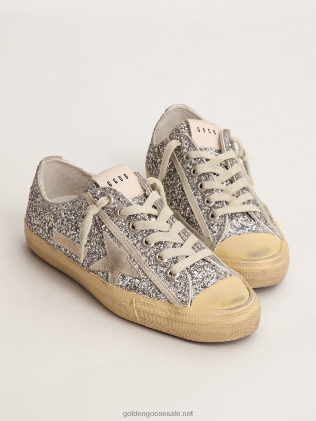 V-Star LTD sneakers in silver glitter with ice-gray suede star FN20N125 Women Golden Goose