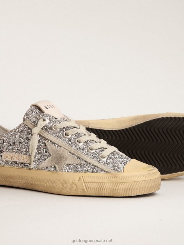V-Star LTD sneakers in silver glitter with ice-gray suede star FN20N125 Women Golden Goose