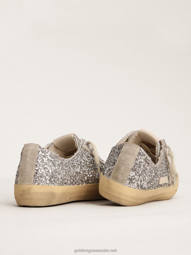 V-Star LTD sneakers in silver glitter with ice-gray suede star FN20N125 Women Golden Goose