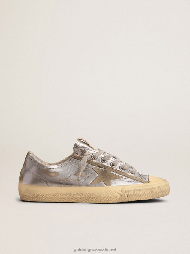 V-Star LTD sneakers in silver metallic leather with star in ice-gray suede FN20N134 Women Golden Goose