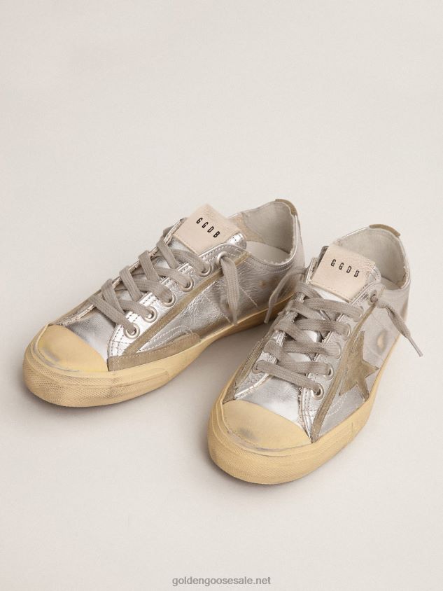 V-Star LTD sneakers in silver metallic leather with star in ice-gray suede FN20N134 Women Golden Goose