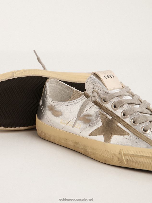 V-Star LTD sneakers in silver metallic leather with star in ice-gray suede FN20N134 Women Golden Goose