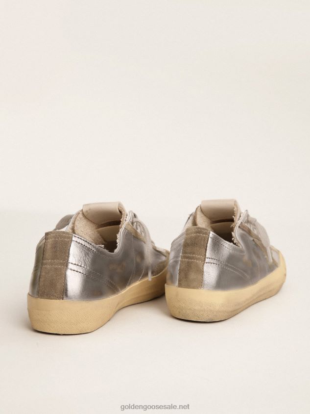 V-Star LTD sneakers in silver metallic leather with star in ice-gray suede FN20N134 Women Golden Goose