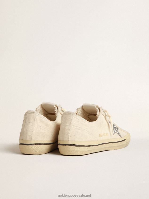 V-Star in beige canvas with a silver glitter star FN20N157 Women Golden Goose