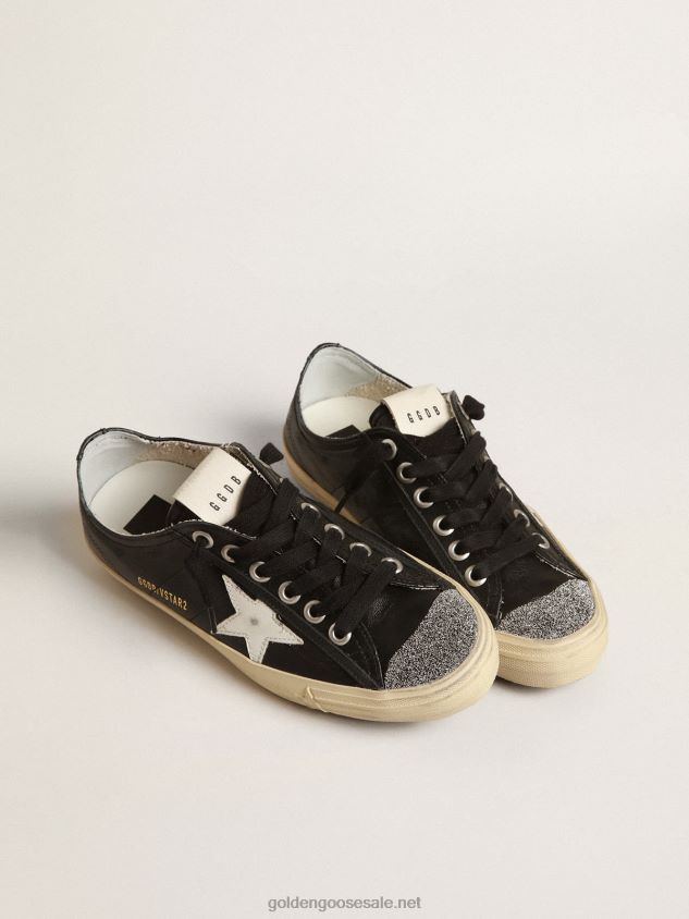 V-Star in black nappa leather with white star and Swarovski crystal toe FN20N242 Women Golden Goose