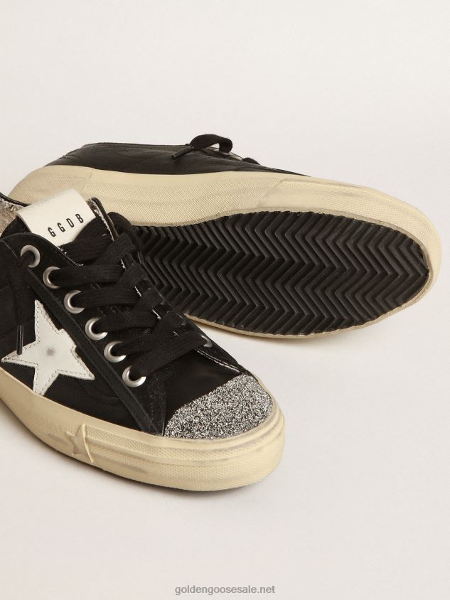 V-Star in black nappa leather with white star and Swarovski crystal toe FN20N242 Women Golden Goose