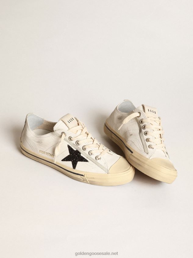 V-Star in white nappa leather with a black glitter star FN20N158 Women Golden Goose