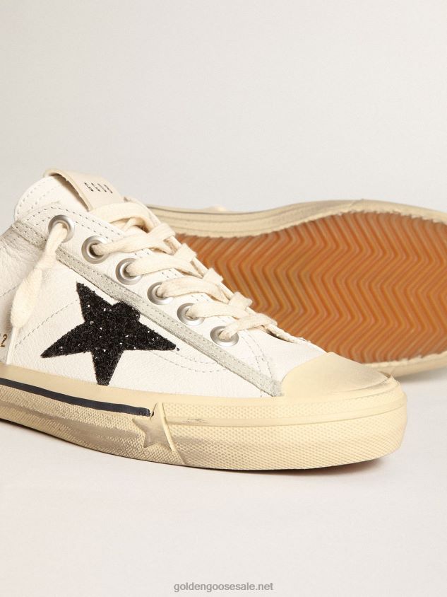 V-Star in white nappa leather with a black glitter star FN20N158 Women Golden Goose