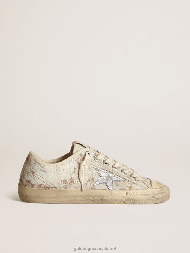 V-Star sneakers in glossy white leather with silver metallic leather star FN20N63 Women Golden Goose