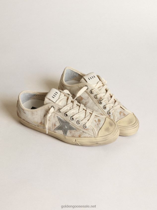 V-Star sneakers in glossy white leather with silver metallic leather star FN20N63 Women Golden Goose