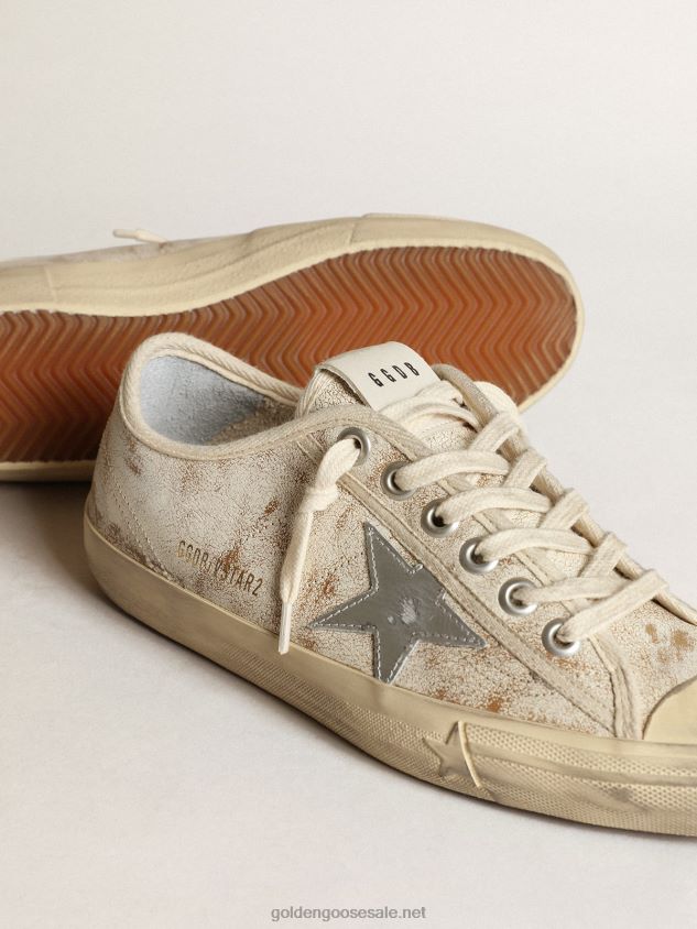 V-Star sneakers in glossy white leather with silver metallic leather star FN20N63 Women Golden Goose