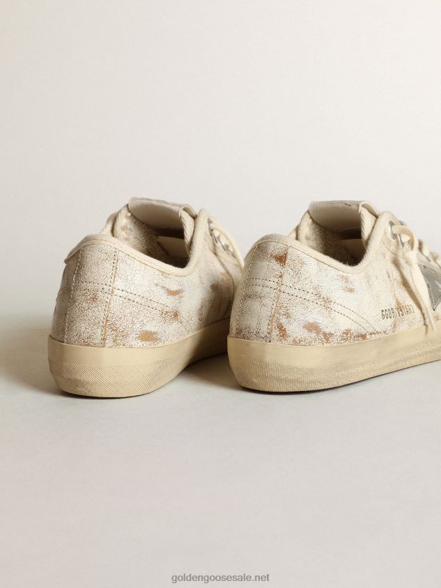 V-Star sneakers in glossy white leather with silver metallic leather star FN20N63 Women Golden Goose