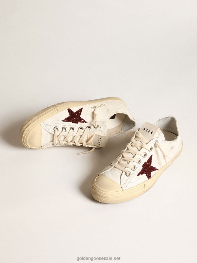 V-Star sneakers in white nappa leather with red glitter star FN20N43 Women Golden Goose